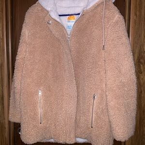 C&C California Hooded Faux Fur Tan & Cream Jacket